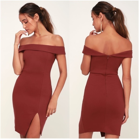 LULU’S Way Of Love Wine Red Off The Shoulder Bodycon Dress - Picture 1 of 3